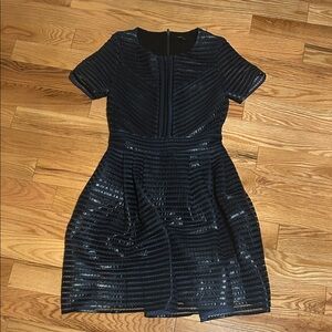 Maje Navy and Black Striped Mini Dress